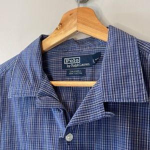 Ralph Lauren Polo Button-down, men’s Large navy blue, grey & white stripes